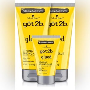 - ✨3 PACK Got2B Glued Styling Spiking Hair Gel 2-6oz tubes + 1 Travel 1.25 NEW